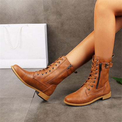 Women's Lace Up Boots With Zip