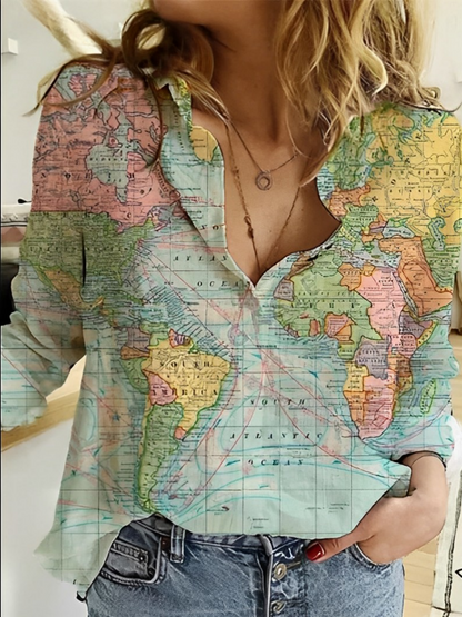 Women's World Map Printed Shirt