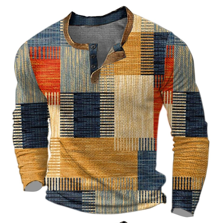Men's Patchwork Button Sweater Pullover