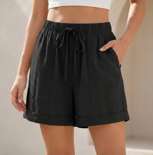 Relaxed Fit Drawstring Shorts Cotton Cuffed Hem