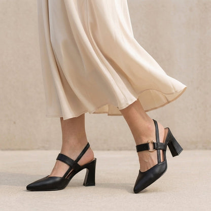 Women's Pointed Toe Slingback Heels Metallic Accent