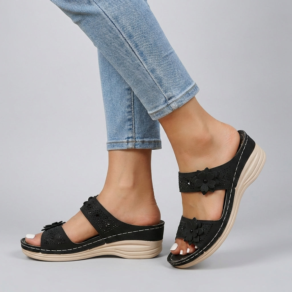 Women's Orthopedic Wedge Sandals Floral Embellished Comfort