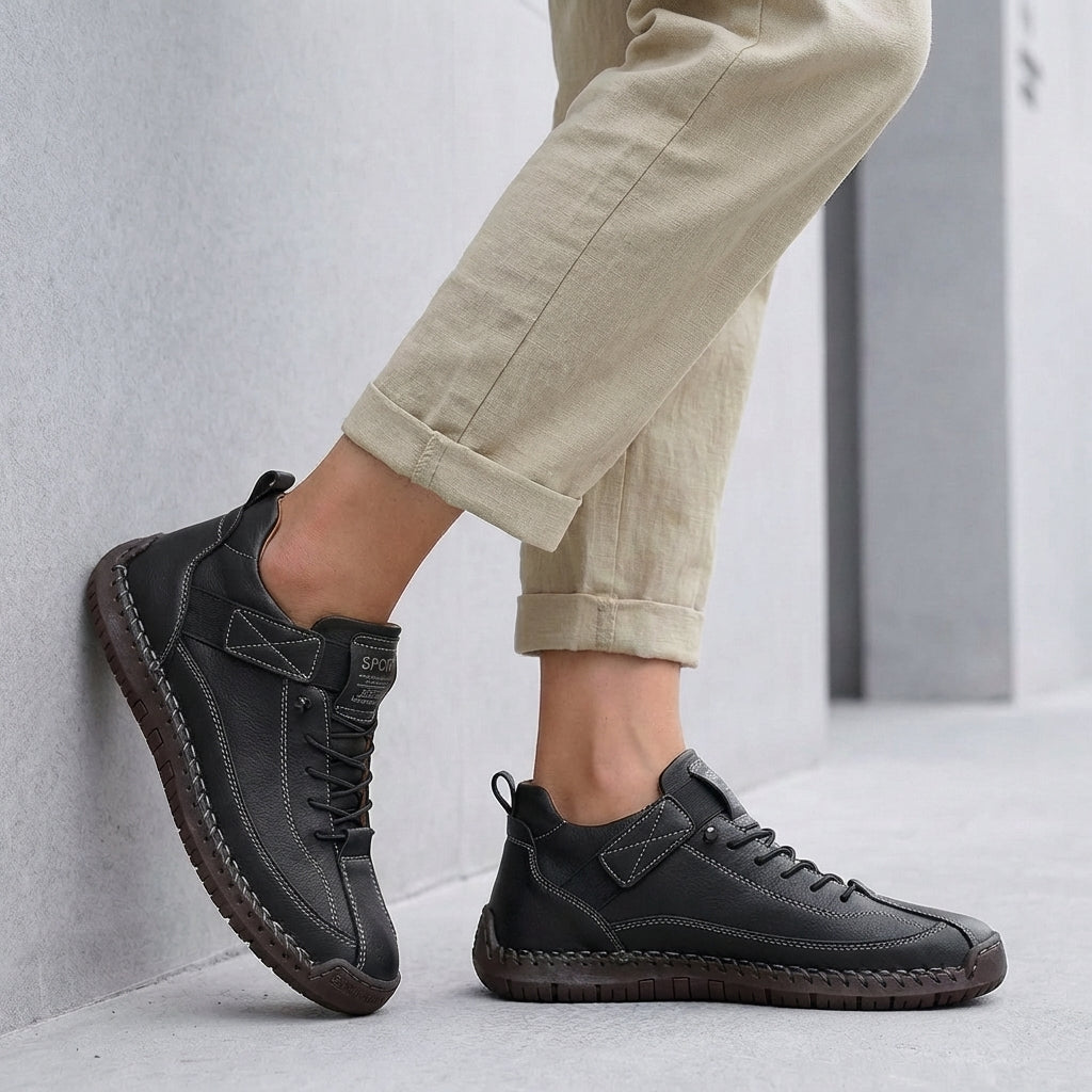 Mens Lace Up Sneakers Leather Moc Toe Brown