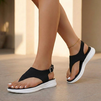 Women's Knit Platform Sandals Adjustable Buckle Closure