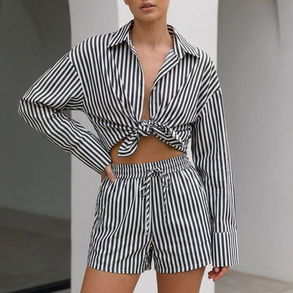 Women's Oversized Collared Shirt And Shorts Set