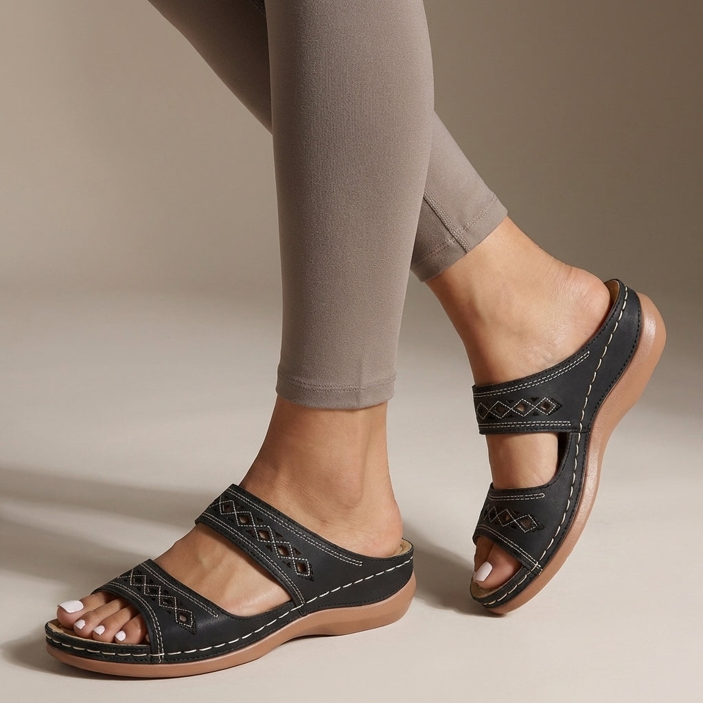 Hershey Women's Comfort Sandals Slip-On Leather Brown