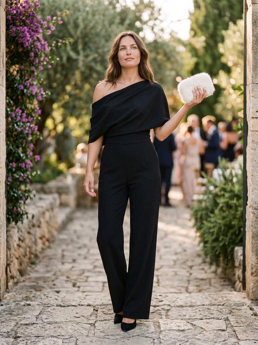 Women's One-Shoulder Jumpsuit Wide-Leg Silhouette