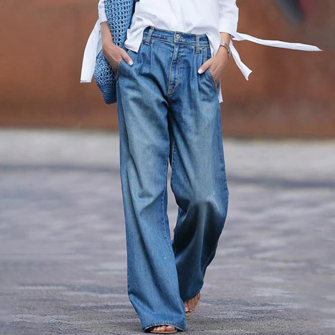 Sarah | Women’s Stylish Pleated Wide-Leg Jeans