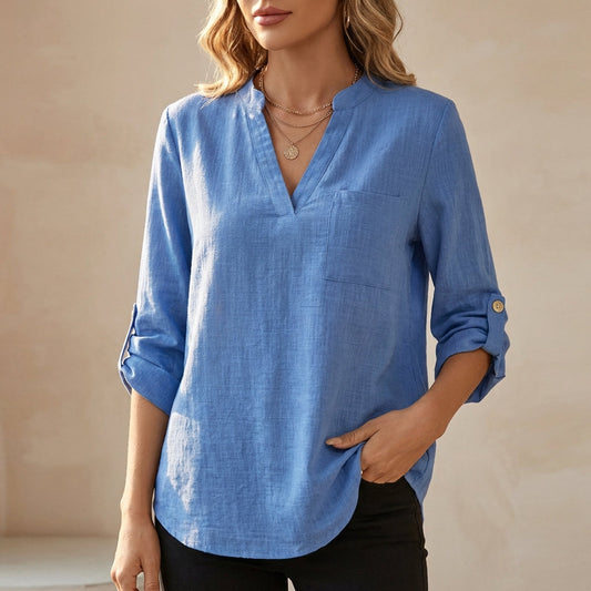 Women's Cotton Linen Tunic Blouse Relaxed Fit