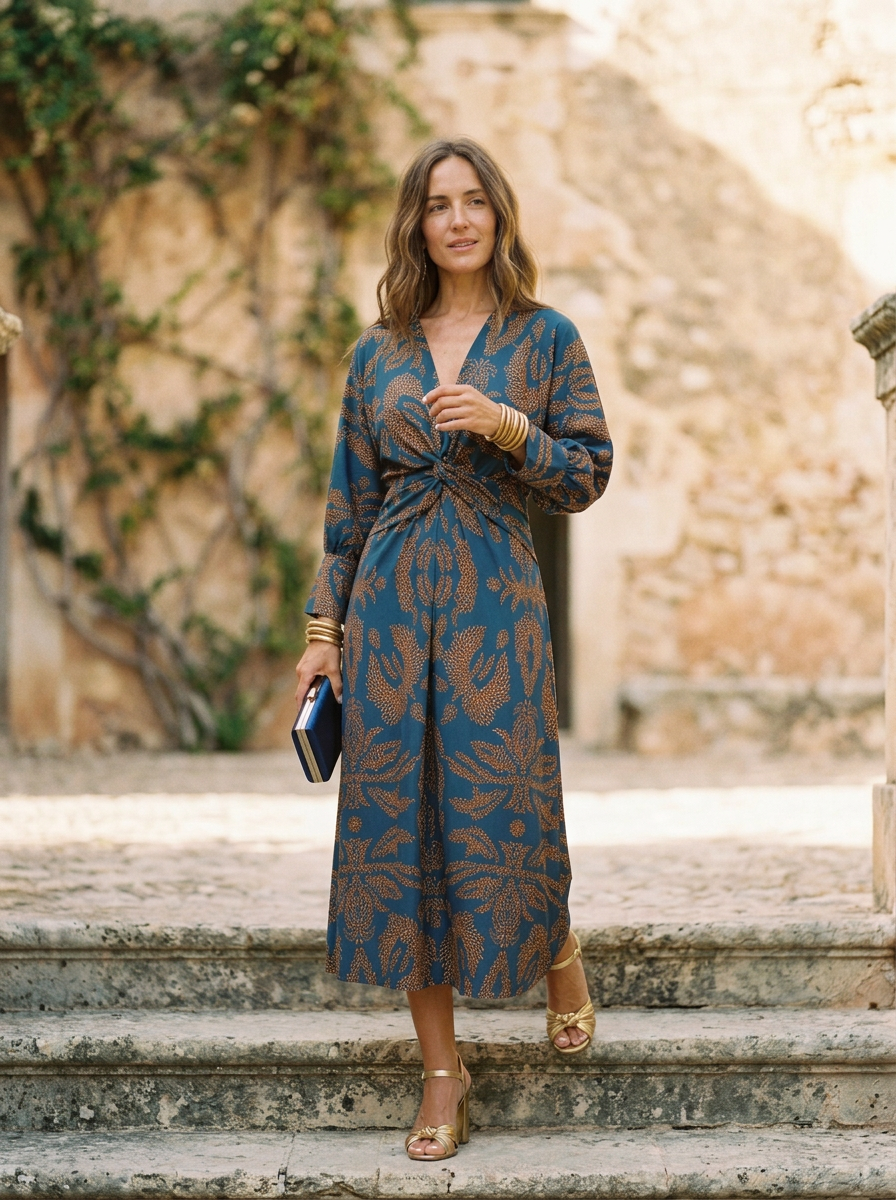 Women's A-Line Maxi Dress V-Neck Tie Waist