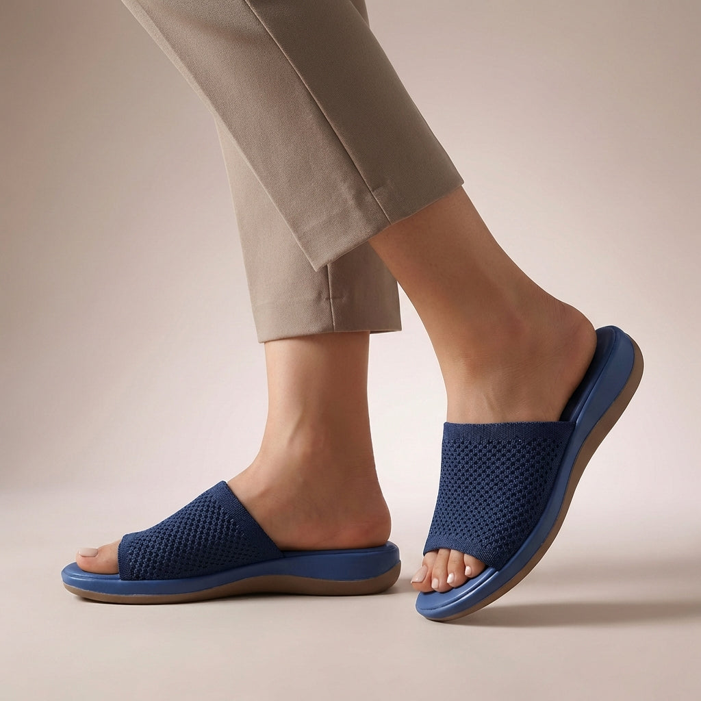 Women's Knit Slide Sandals Contoured Footbed