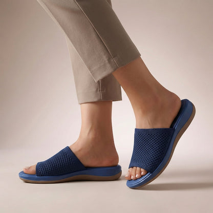 Women's Knit Slide Sandals Contoured Footbed
