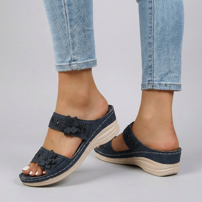 Women's Comfort Wedge Sandals Floral Embellished Comfort