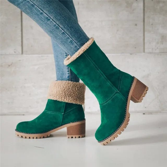 Women's Mid Calf Boots Block Heel Lug Sole