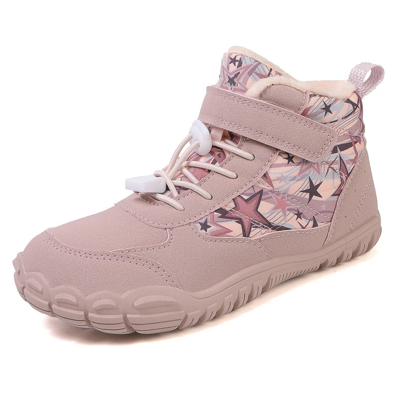 Kids Waterproof Barefoot Snow Boots Wide Toe Warm Fur Lined Outdoor Winter Sneakers