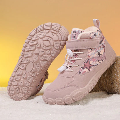Kids Waterproof Barefoot Snow Boots Wide Toe Warm Fur Lined Outdoor Winter Sneakers