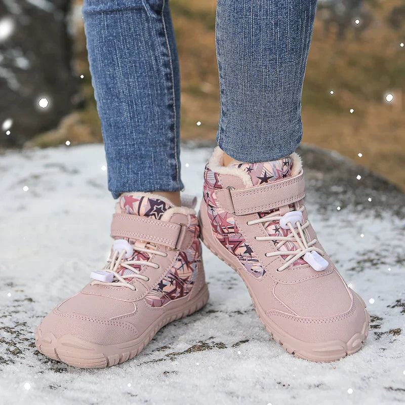Kids Waterproof Barefoot Snow Boots Wide Toe Warm Fur Lined Outdoor Winter Sneakers
