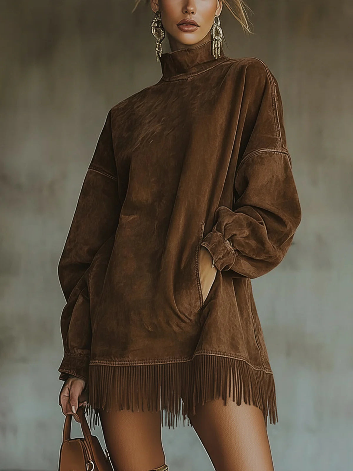 Women's High Neck Fringe Dress