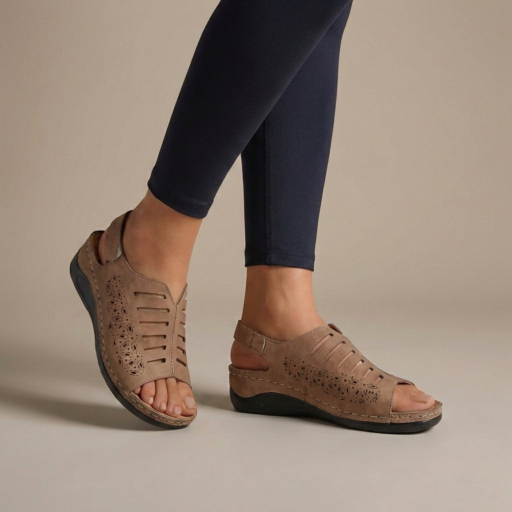 Women's Wedge Sandals Floral Cut-Out Adjustable Strap