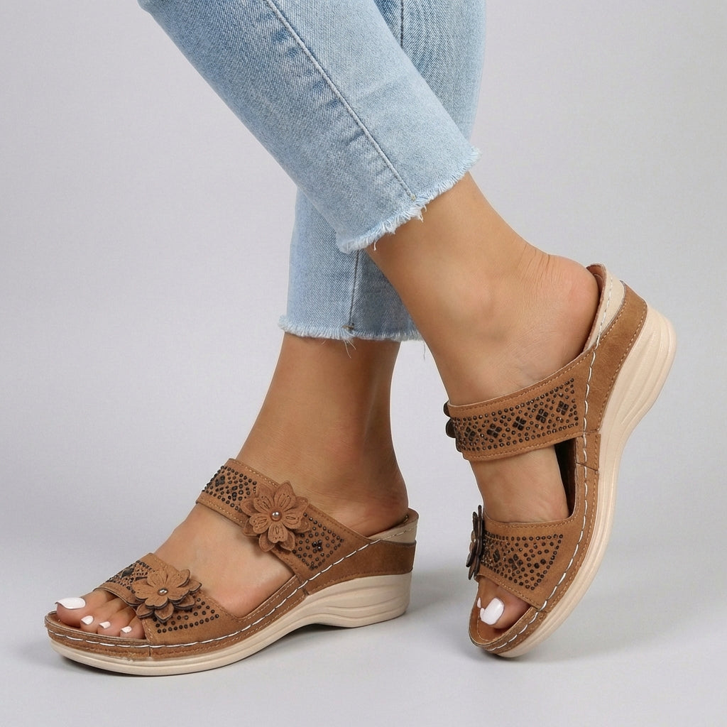Women's Comfort Wedge Sandals Floral Embellished Comfort