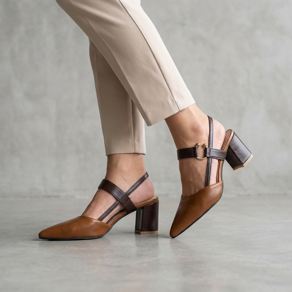 Women's Pointed Toe Slingback Shoes Block Heel