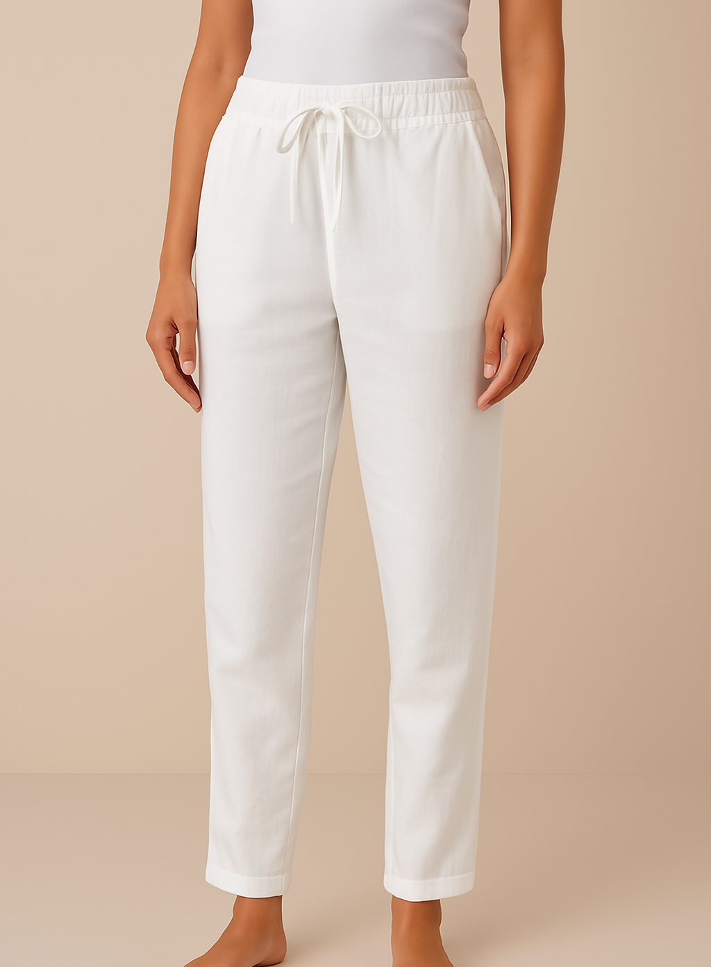 Linen Blend Trousers Elegant Beige