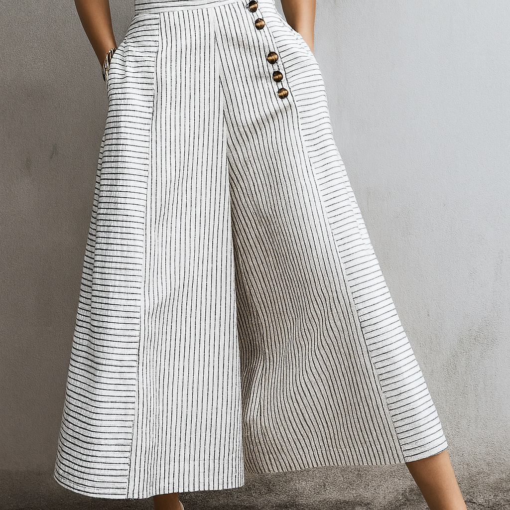 Women's Wide Leg Trousers Striped Lightweight High Waist