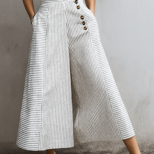Women's Wide Leg Trousers Striped Lightweight High Waist