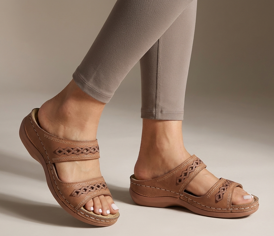 Hershey Women's Comfort Sandals Slip-On Leather Brown