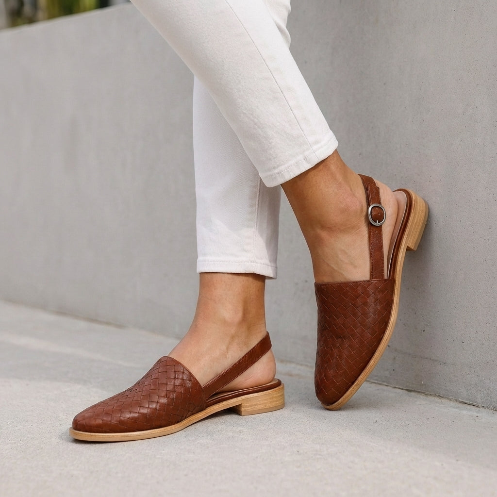 Women's Woven Slingback Flats Adjustable Ankle Strap