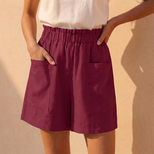 Women's Relaxed Fit Paperbag Shorts Cotton Casual Beige