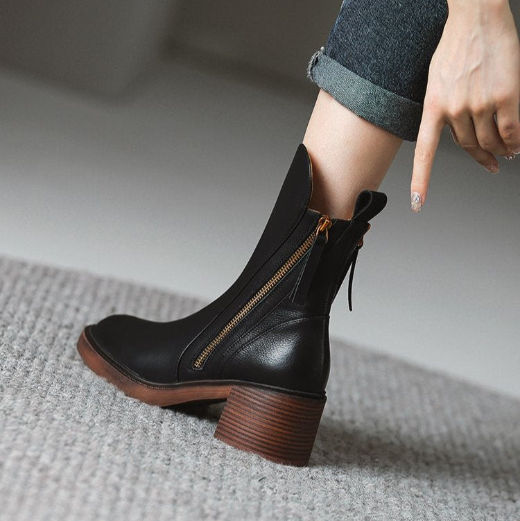 Women's Ankle Boots Zipper Block Heel Design