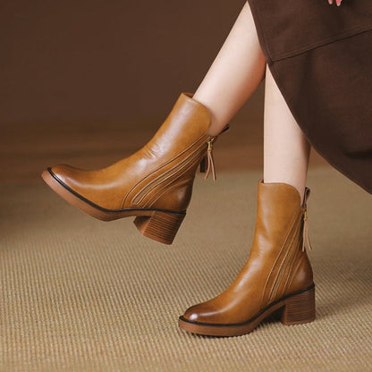 Women's Ankle Boots Zipper Block Heel Design