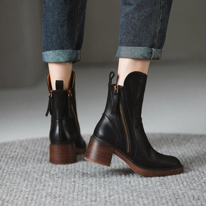 Women's Ankle Boots Zipper Block Heel Design