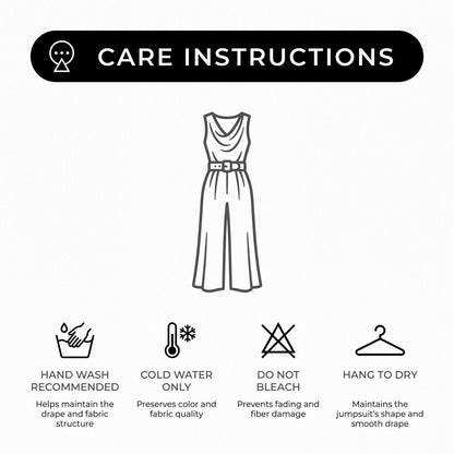 Women's Cowl Neck Jumpsuit Wide Leg Belted Waist