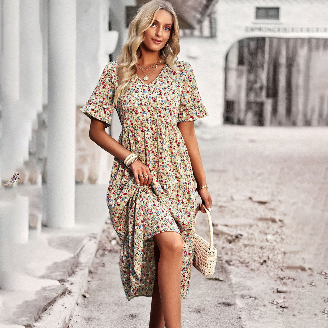 Women's Floral Midi Dress Summer Floral Print