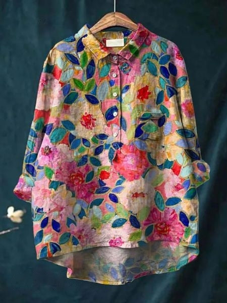 Women's Button-Front Floral Print Blouse