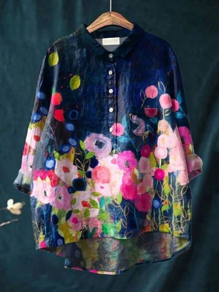 Women's Button-Front Floral Print Blouse