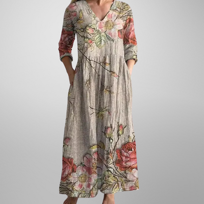 Women's V Neck Floral Midi Dress