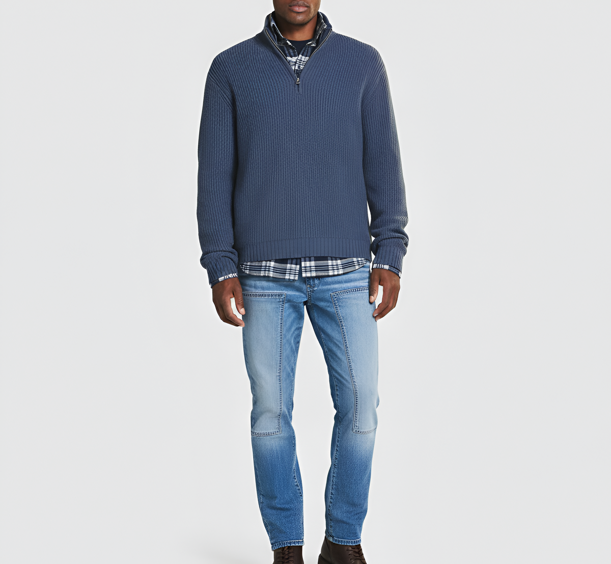 Men's Ribbed Knit Sweater Quarter Zip Casual Pullover