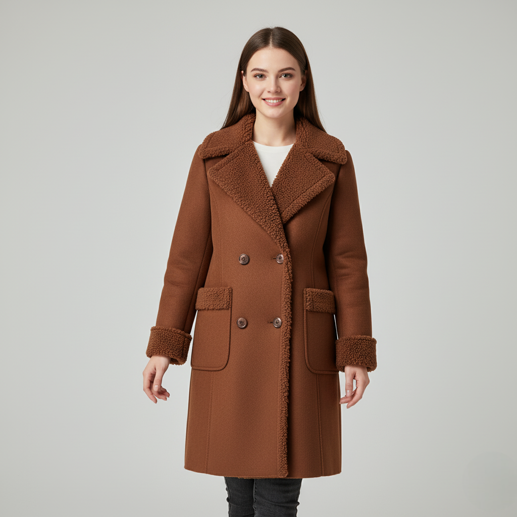 Women's Winter Coat Brown Sherpa Lined