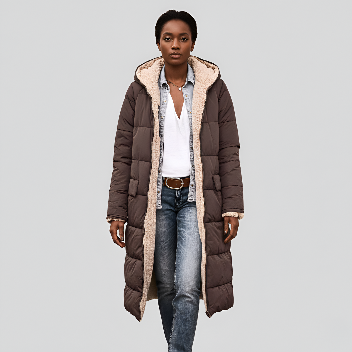 Women's Hooded Winter Coat Faux Fur Lined Insulated Jacket