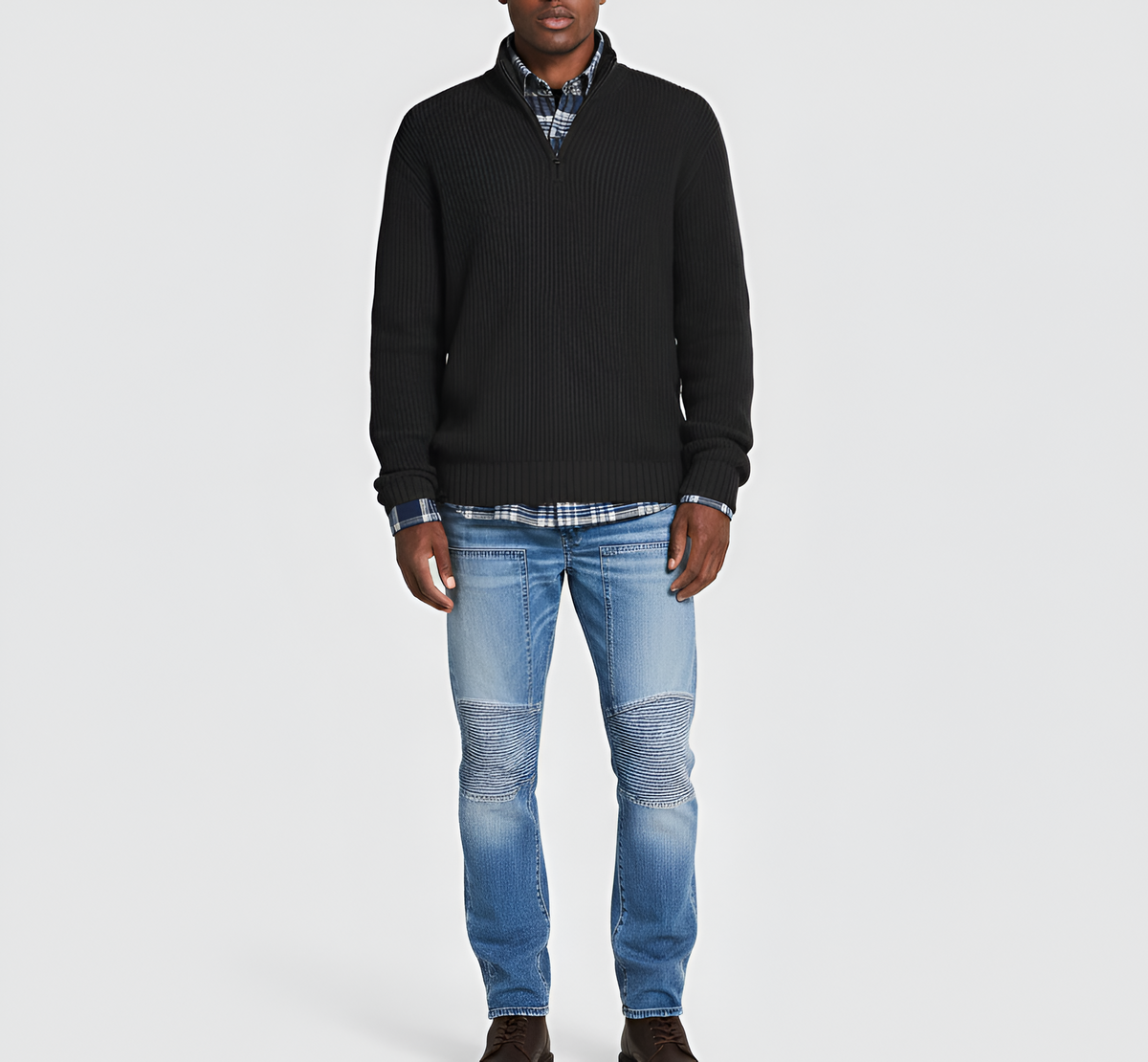 Men's Ribbed Knit Sweater Quarter Zip Casual Pullover