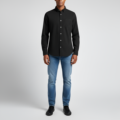 Men's Cotton Long Sleeve Button-Down Shirt Casual Fit