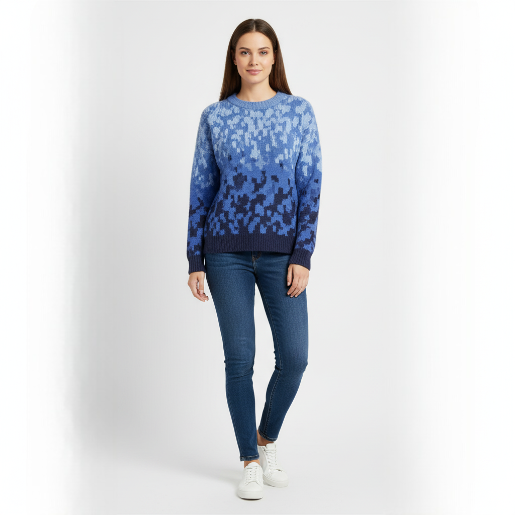 Women's Crew Neck Sweater Blue Ombre Knit