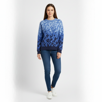 Women's Crew Neck Sweater Blue Ombre Knit