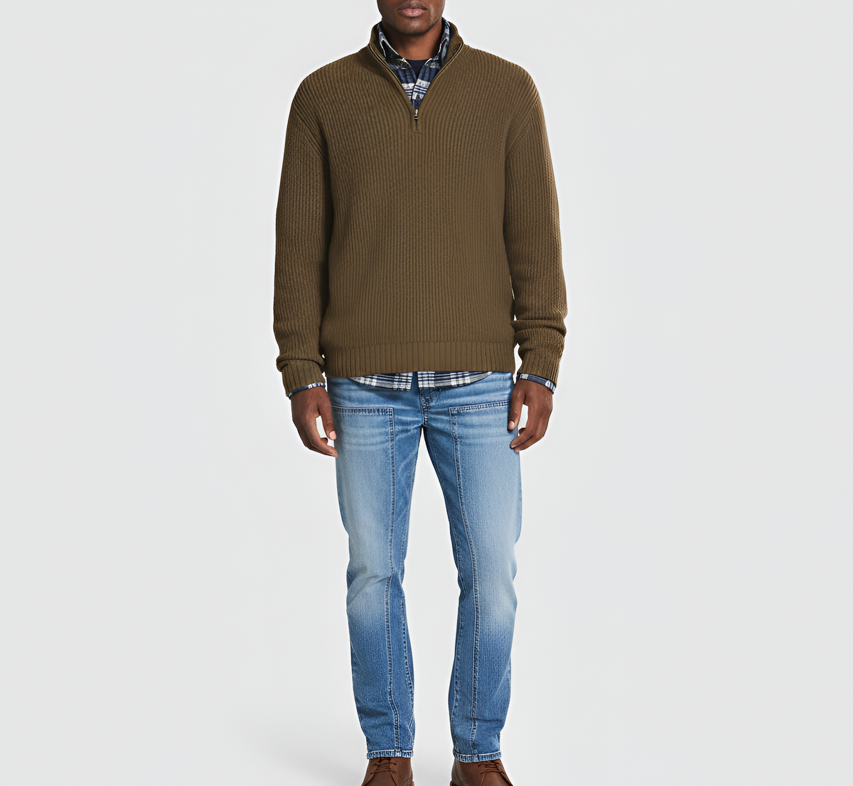 Men's Ribbed Knit Sweater Quarter Zip Casual Pullover