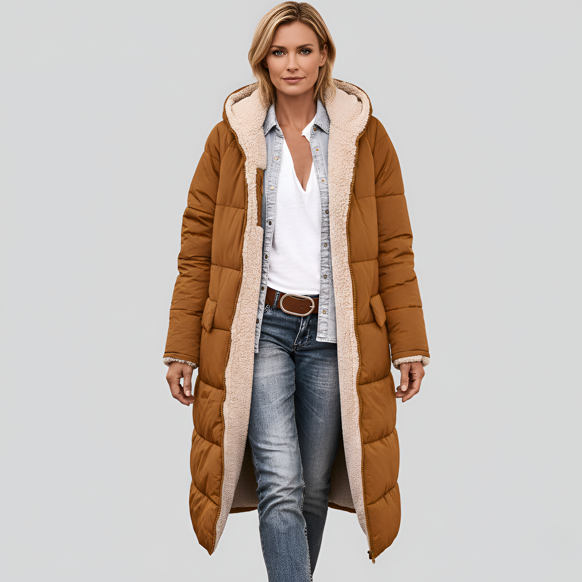 Women's Hooded Winter Coat Faux Fur Lined Insulated Jacket