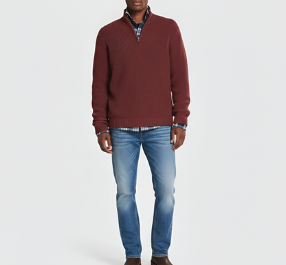 Men's Ribbed Knit Sweater Quarter Zip Casual Pullover