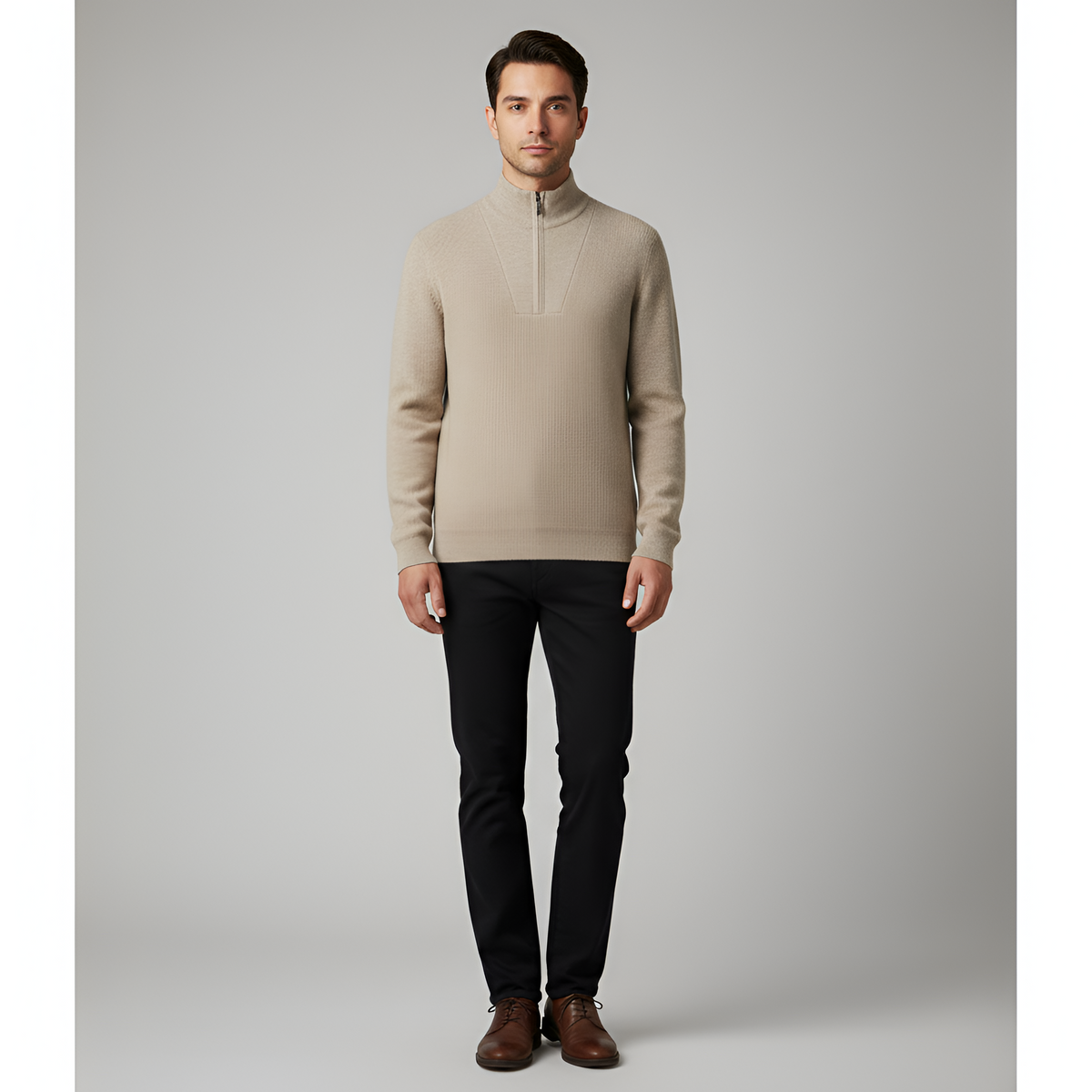Men's Knit Pullover Sweater Half Zip Stand Collar